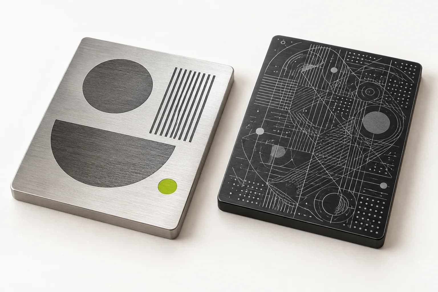 Readable and overcrowded graphics compared on metal samples